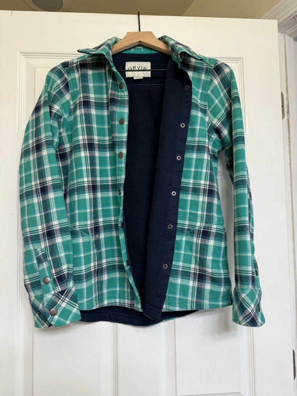 Orvis Teal and Navy Plaid Collar Jacket